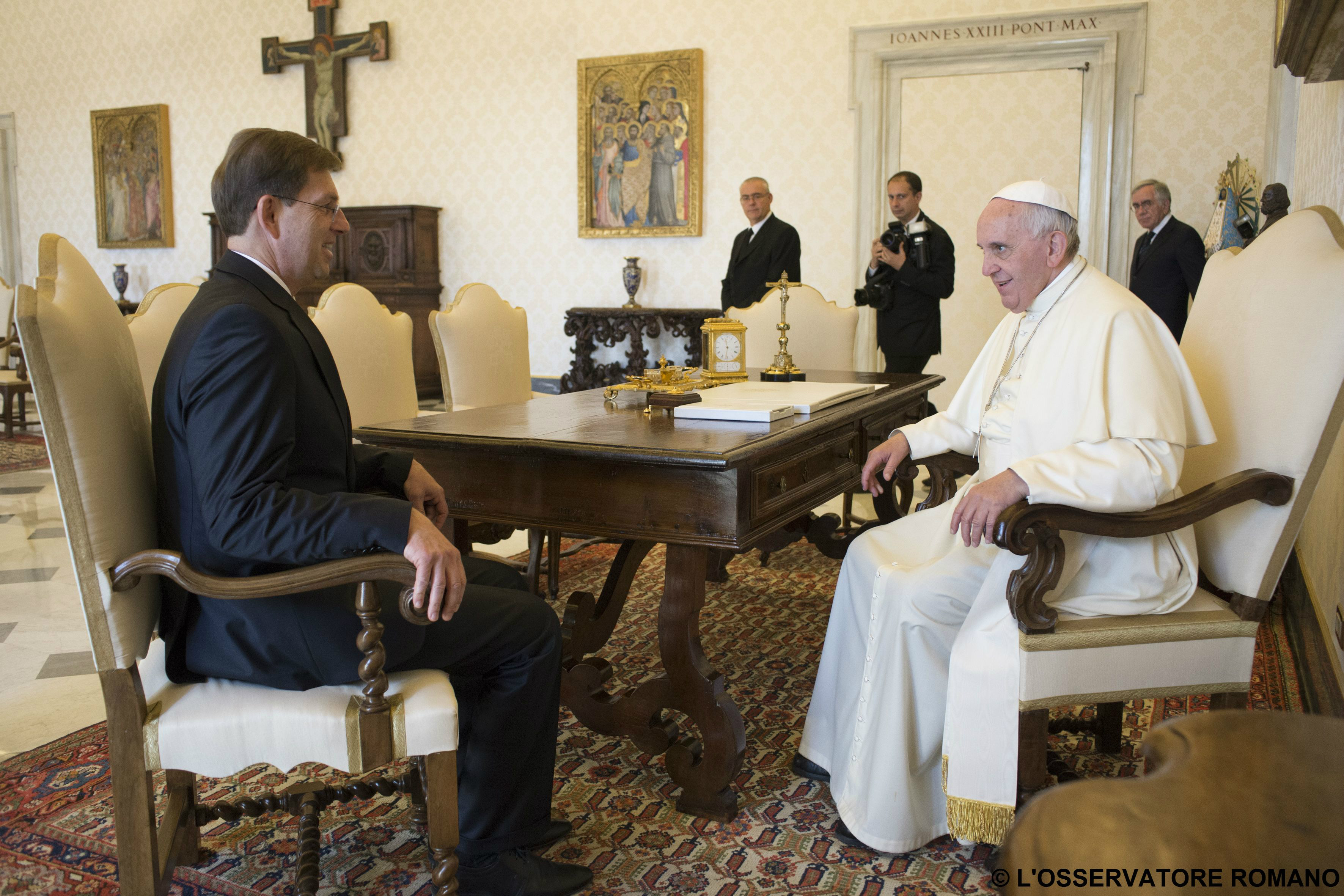 Pope Francis receives the Slovenian Prime Minister Miroslav ("Miro") Cerar in audience