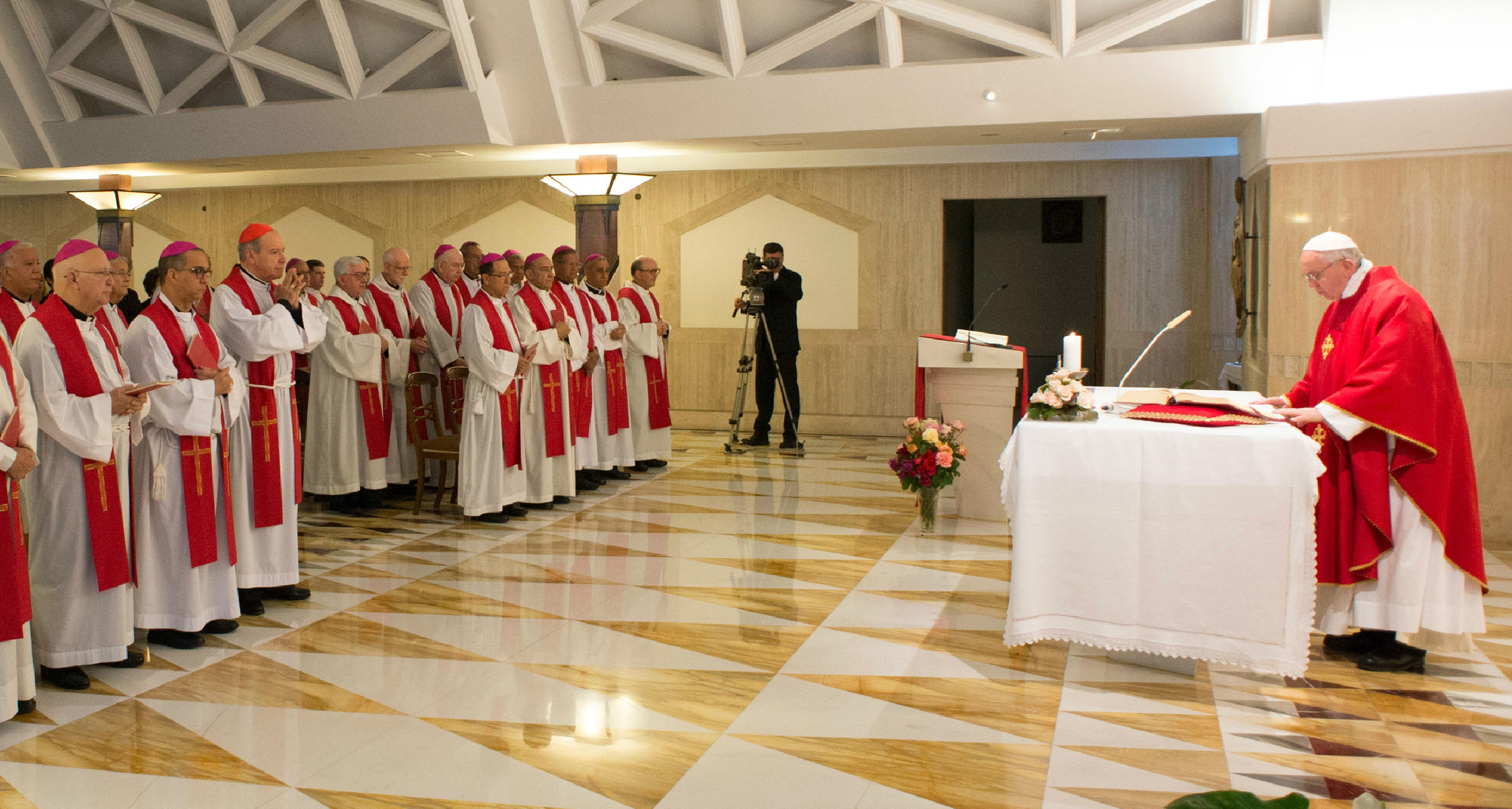 Pope Francis celebrating Mass in Santa Marta