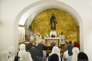 Pope Francis greets Fr. Adolfo Nicolas