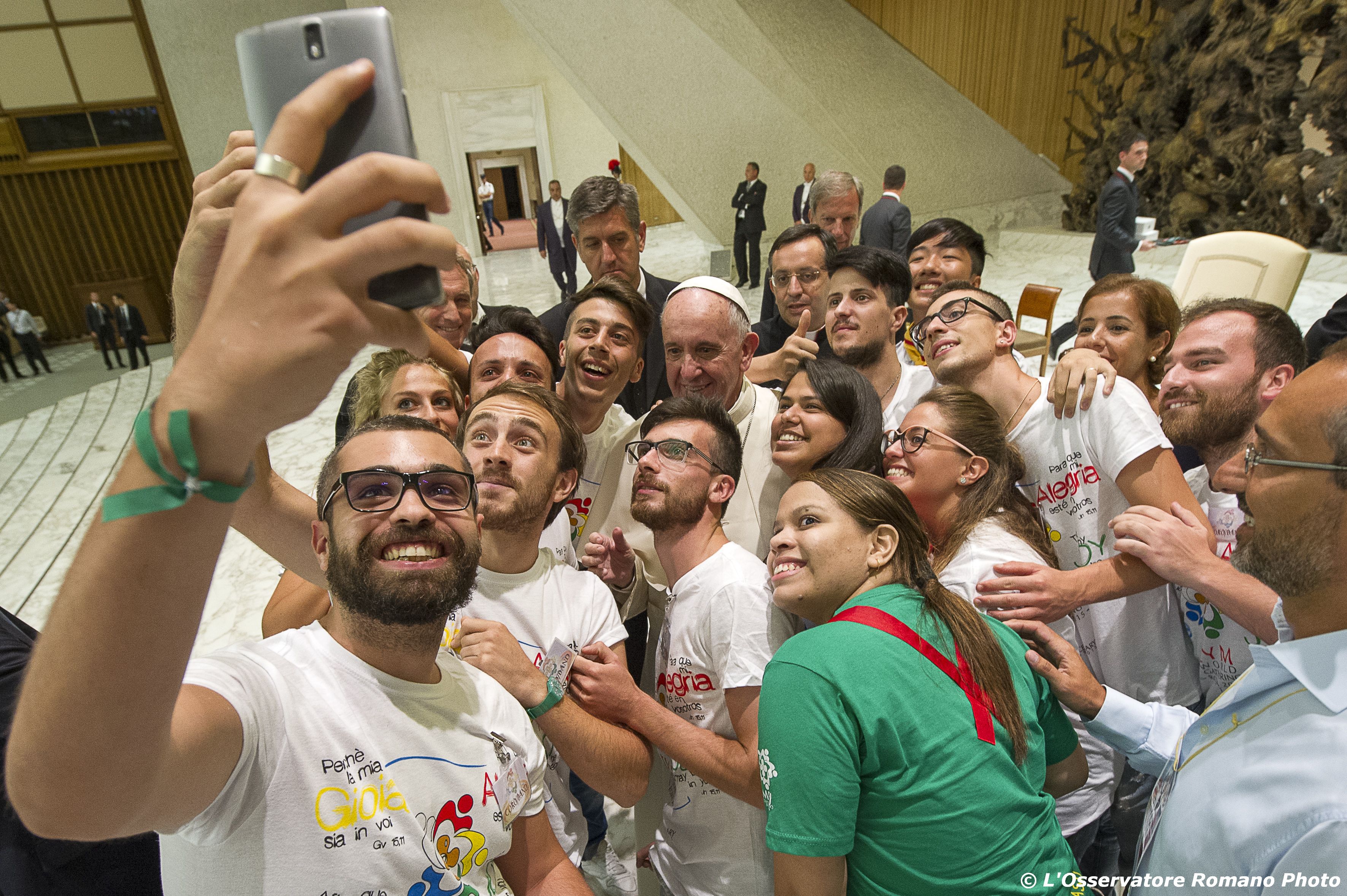 Pope Francis with members of the Eucharistic Youth Movement in the Paul VI Audience Hall