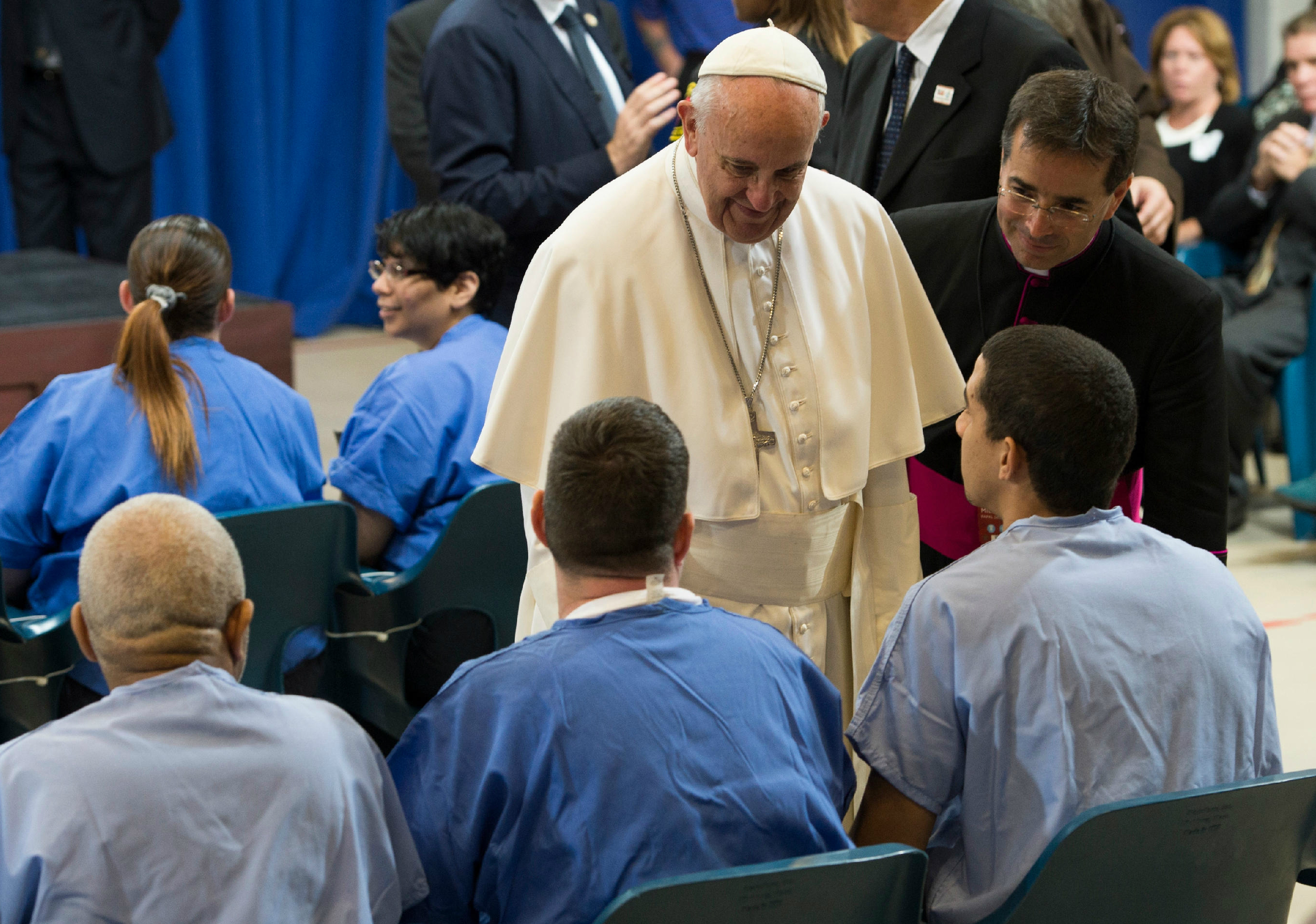 Pope Francis greets inmates at the Curran-Fromhold Correctional Facility of Philadelphia