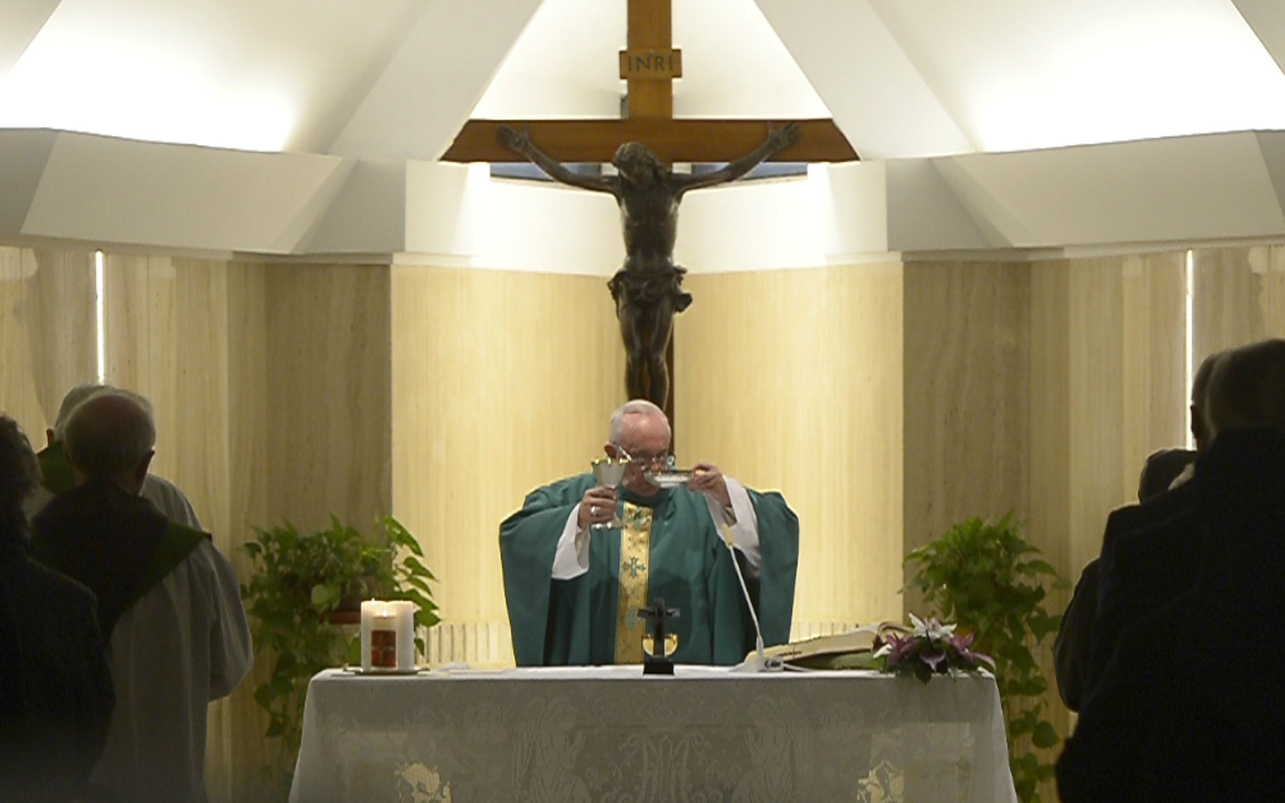 Pope Francis celebrating Mass at Casa Santa Marta