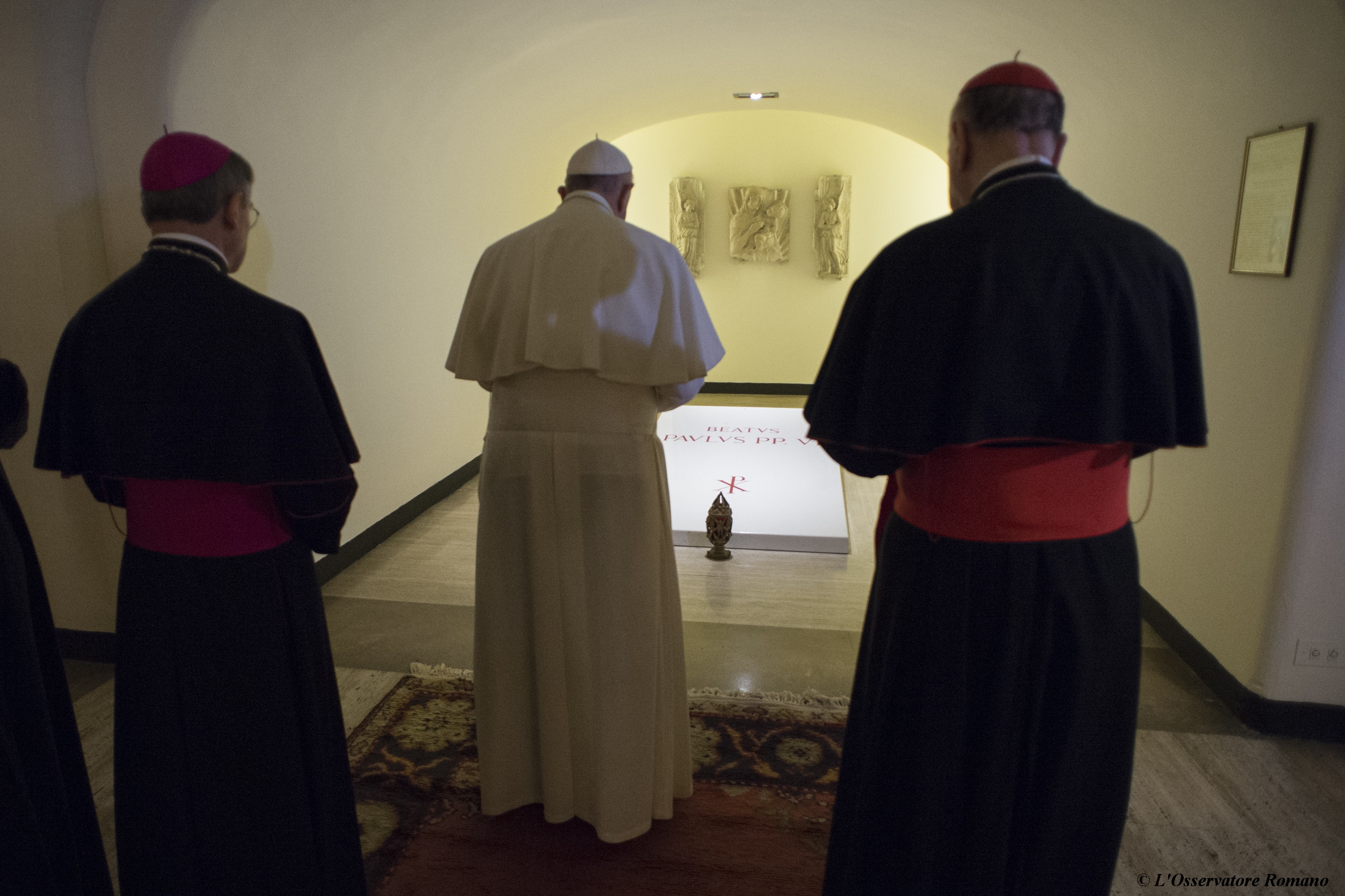 Pope Francis visits the crypt under St. Peter's Basilica to pray privately for the repose of the souls of his predecessors who have passed away