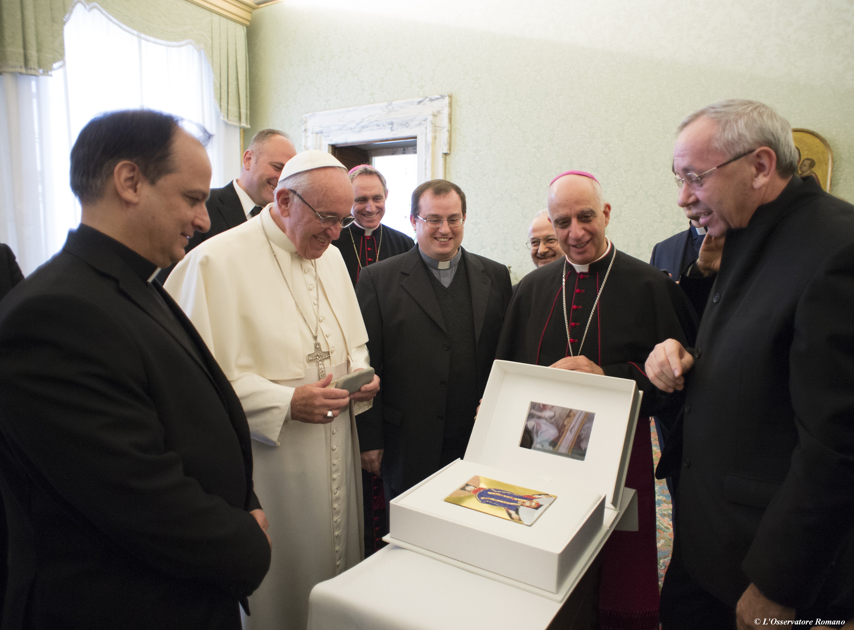 The Gospel book of Mercy is presentated to Pope Francis