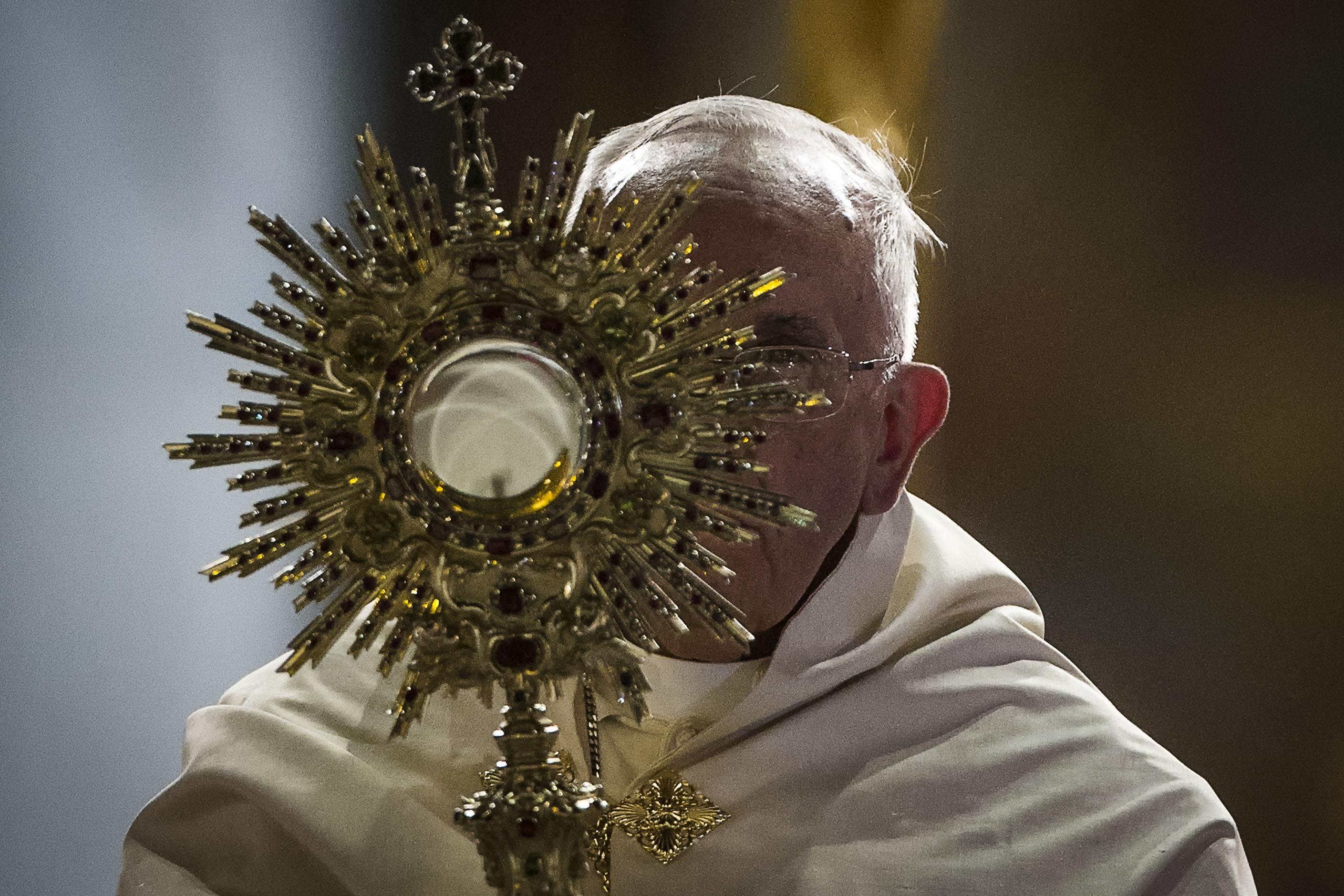 Pope Francis officiates at the Benediction of the Blessed Sacrament