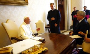 Pope Francis meets Canada's Prime Minister Stephen Harper during a private audience at the Vatican City