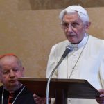 Pope-emeritus Benedict XVI after receiving two doctorates honoris causa in Castel Gandolfo