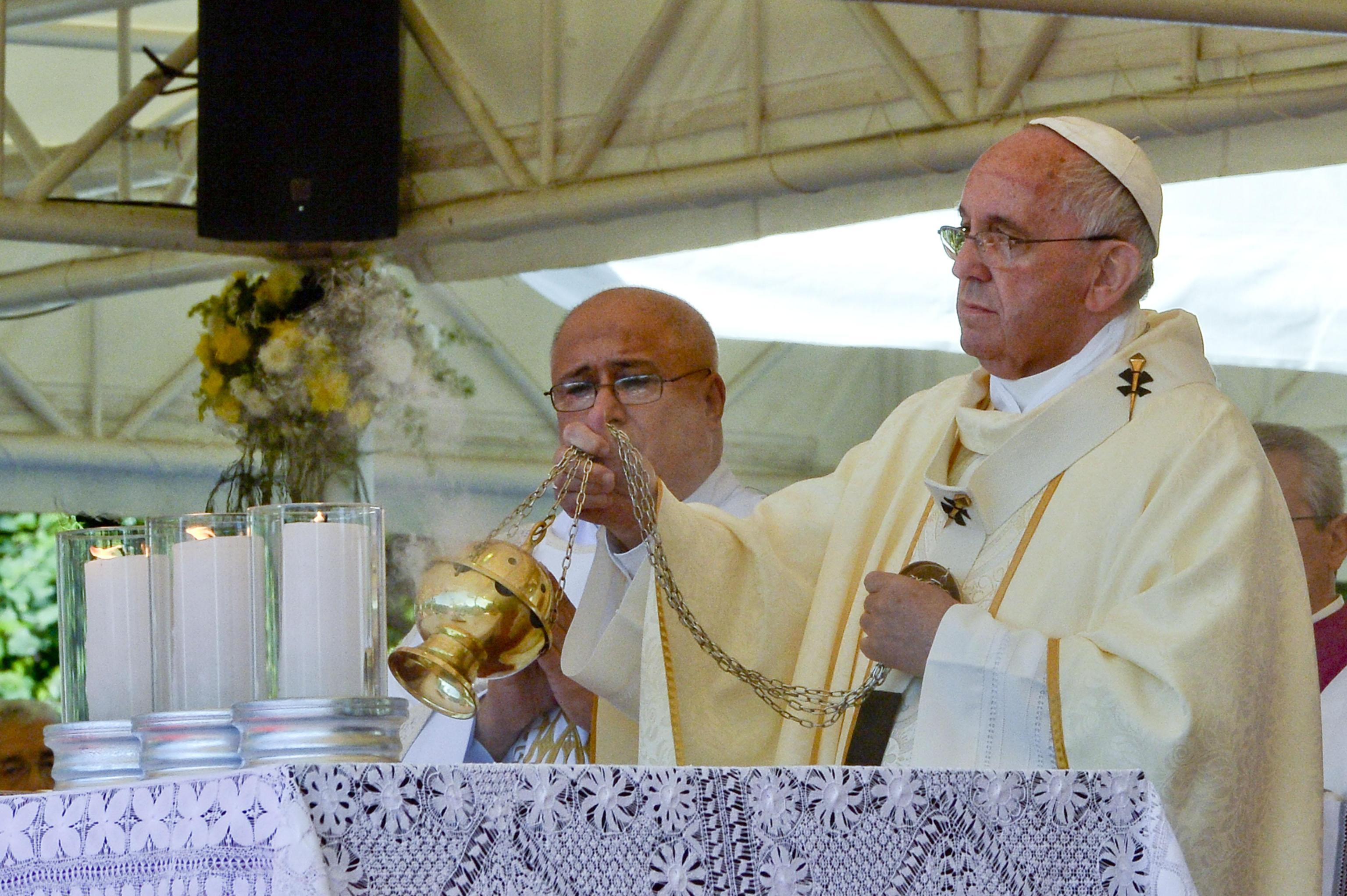 Pope Francis celebrates the Mass at the Shrine of the Virgin of Caacupe