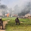 Soldiers from 21 Brigade and Army Engineers clearing Islamic militant group Boko Haram camps at Chuogori and Shantumari in Borno State