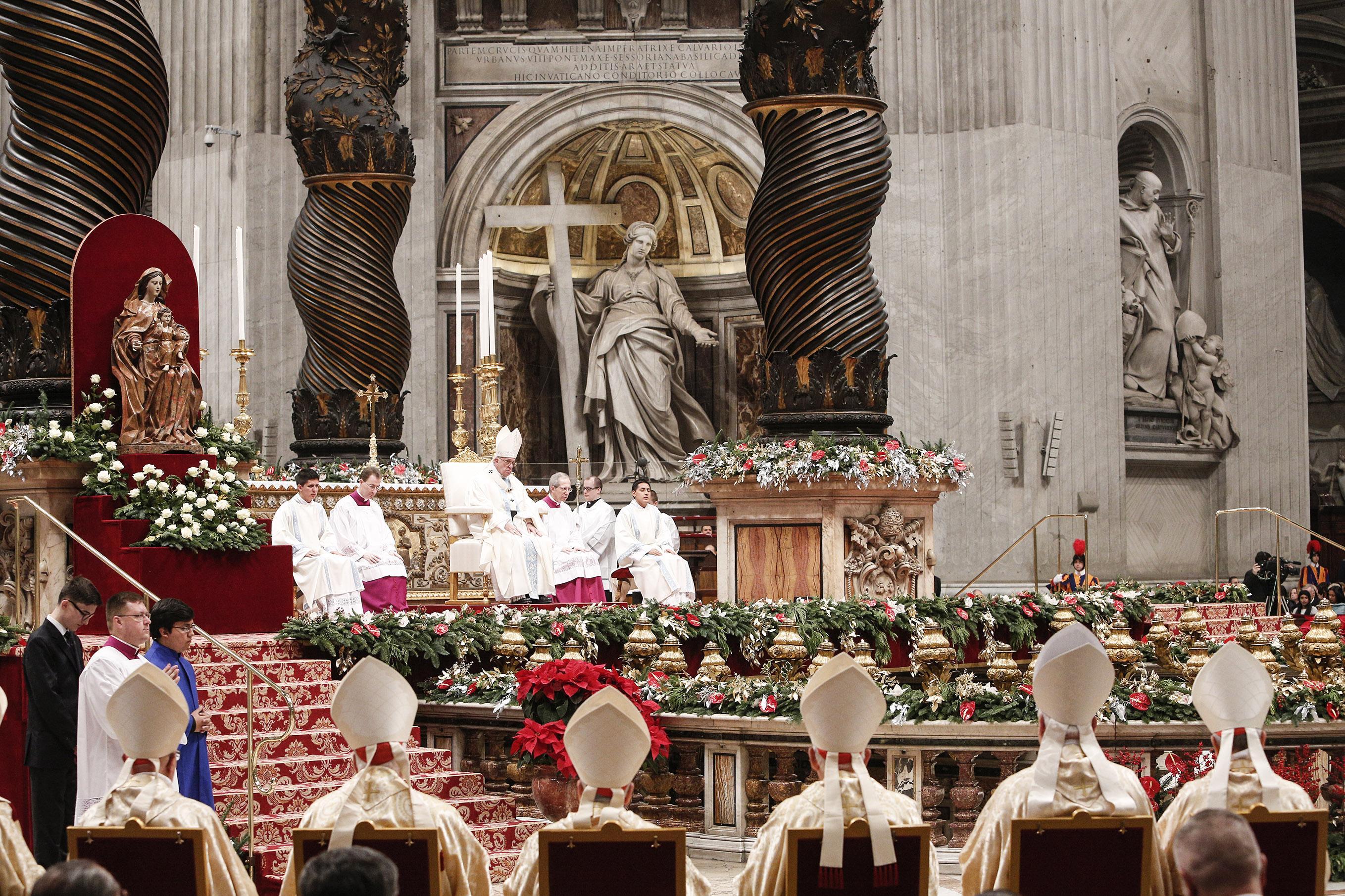Pope Francis celebrates the solemnity of Mary the Mother of God mass and the celebration of the 49th World Day of Peace in Saint Peter's Basilica