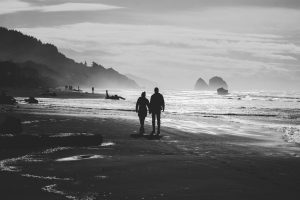 Couple walking on the beach