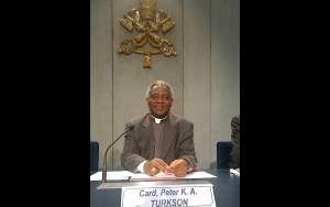 Cardinal Peter Turkson in the Vatican press room