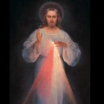 Jésus miséricordieux, tableau de Vilnius par Eugeniusz Kazimirowski ©æ© faustine-message.com