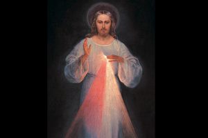Jésus miséricordieux, tableau de Vilnius par Eugeniusz Kazimirowski ©æ© faustine-message.com