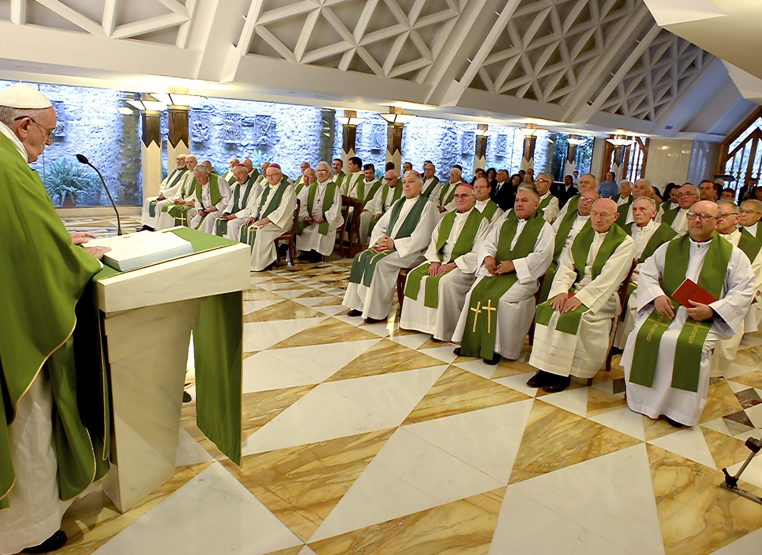 Pope Francis in Santa Marta during the homily. 2015 June 25