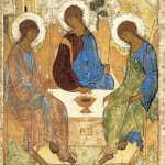 Famous icon of Andrej Rublev with the three angels at Mamre