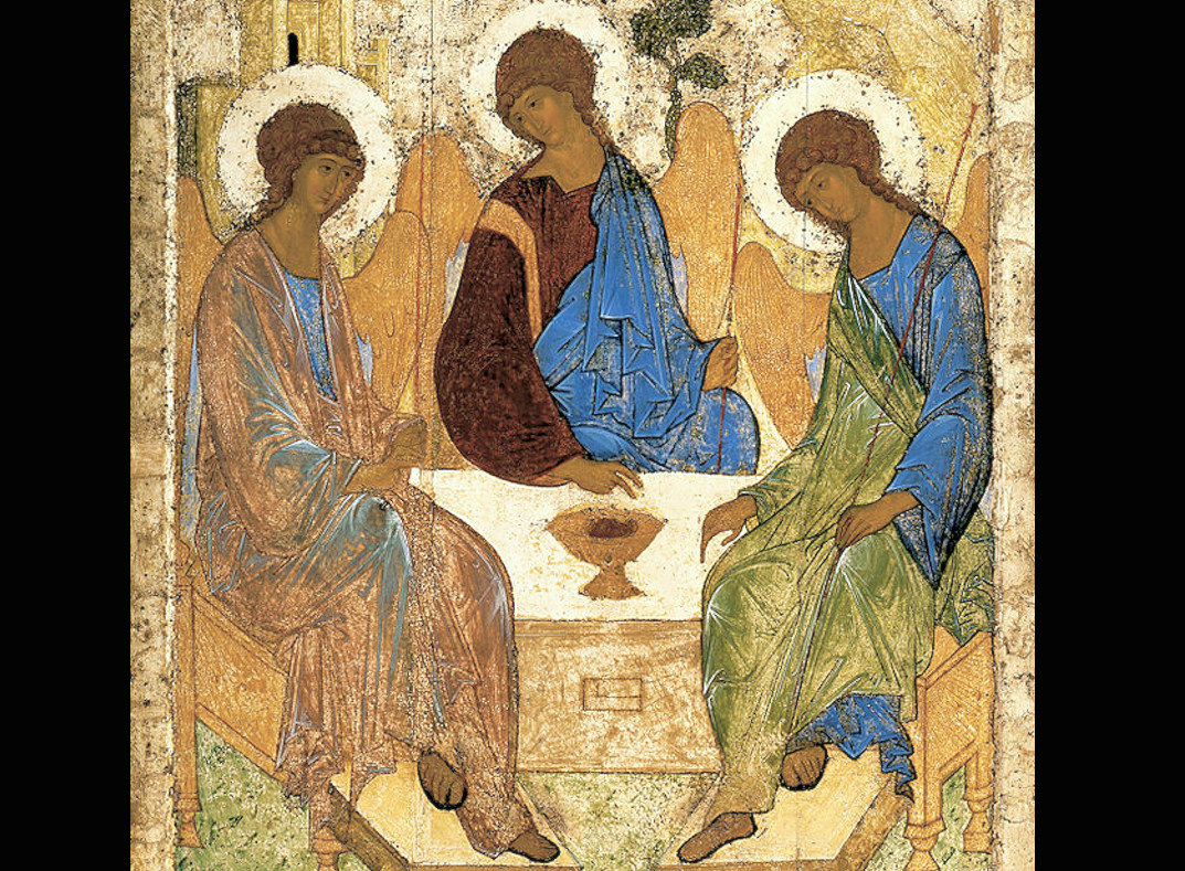 Famous icon of Andrej Rublev with the three angels at Mamre