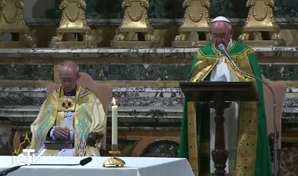 Célébration avec l'archevêque anglican Welby à Rome, capture CTV
