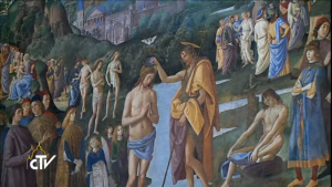Le Baptême du Christ (Le Pérugin) Chapelle Sixtine, capture CTV