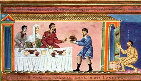 Parabole du riche et de Lazare, enluminure © Wikimedia Commons / Meister des Codex Aureus Epternacensis
