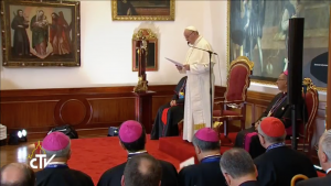 Le pape rencontre les évêques colombiens à Bogota, capture CTV