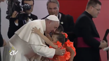 Célébration pour la Réconciliation nationale, engagement des enfants, Vallevicencio 08/09/2017, capture CTV