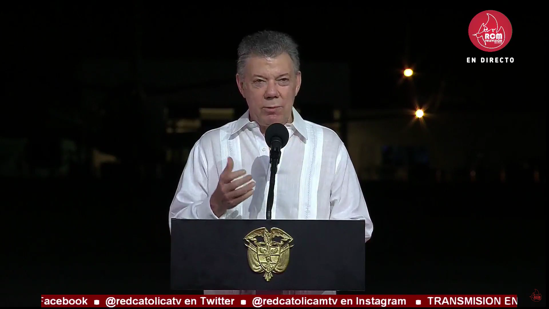 Le président Juan Manuel Santos Calderon, aéroport de Cartagena, 10/09/2017, capture Canal Institucional