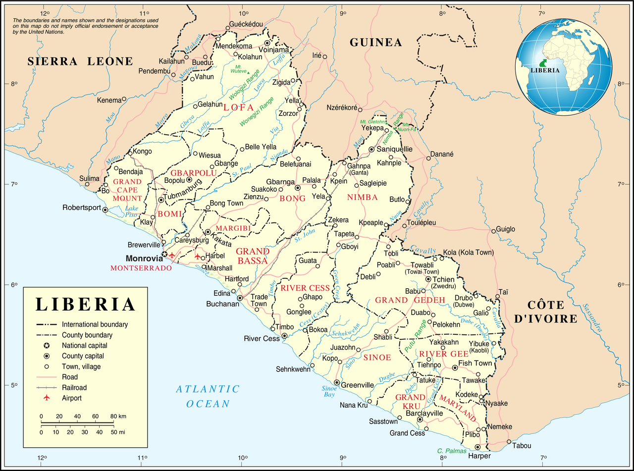 Carte du Liberia @ United Nations map