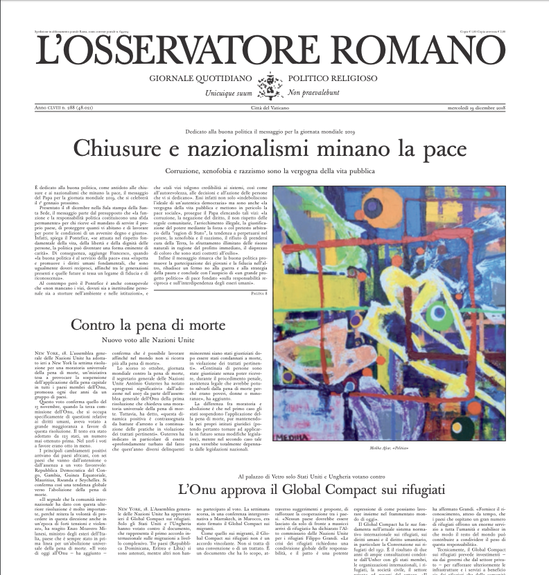 LOsservatore Romano des 18-19 décembre 2018, capture