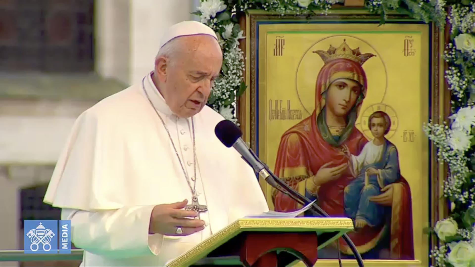 Regina Caeli a Sofia devant l'icône de Nesebar @ Vatican Media