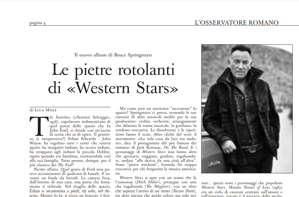 Bruce Spingsteen, L'Osservatore Romano