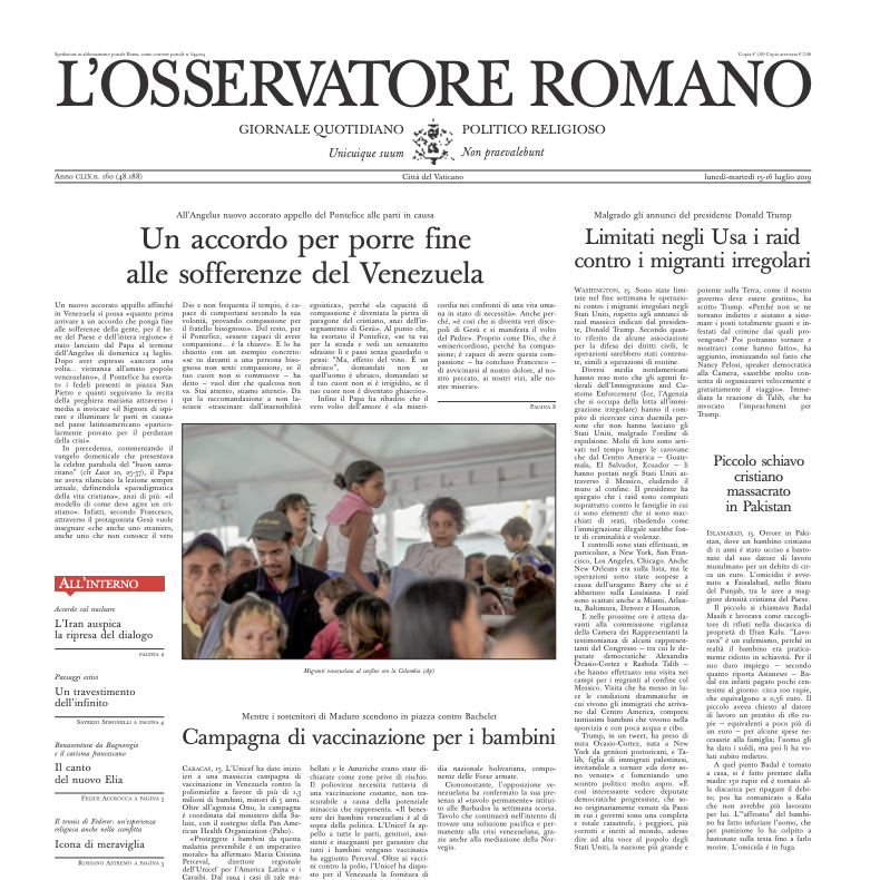 LOsservatore Romano, 16 juillet 2019