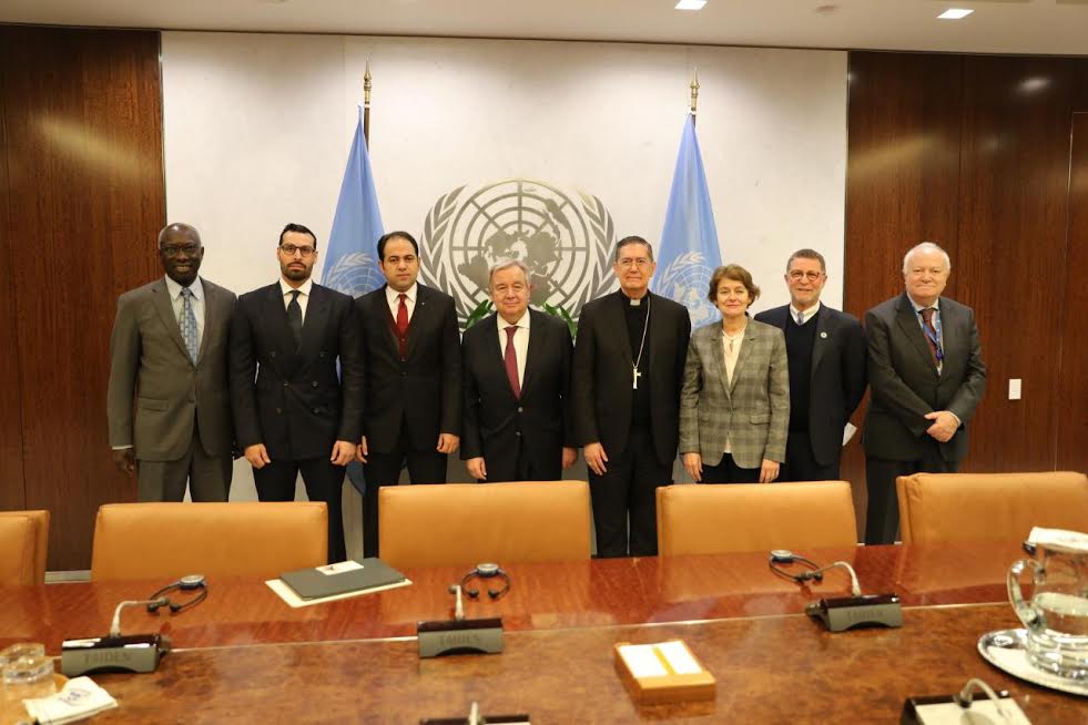 Le Comité supérieur pour la Fraternité humaine, présidé par le card. Ayuso Guixot, reçu à l'ONU à New York par M. Antonio Guterres © Vatican Media