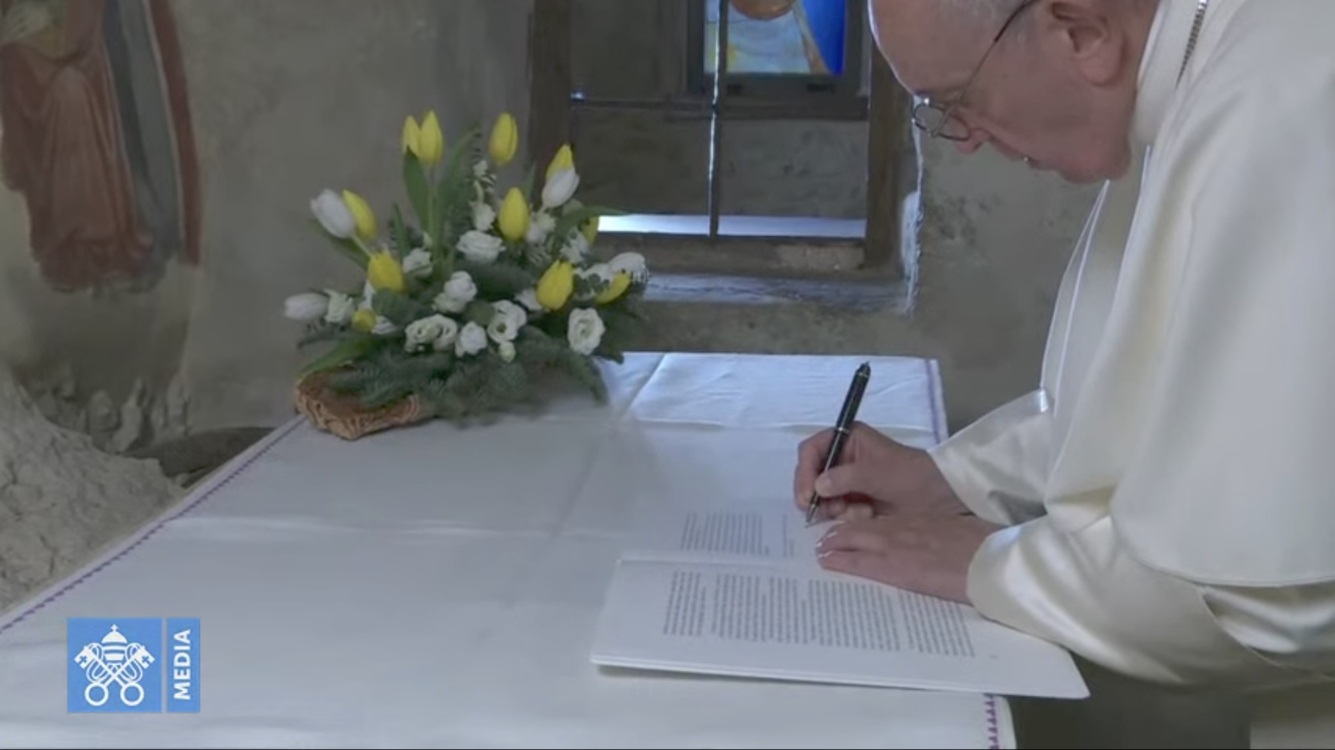 Greccio signature de "Admirabile signum", capture @ Vatican Media
