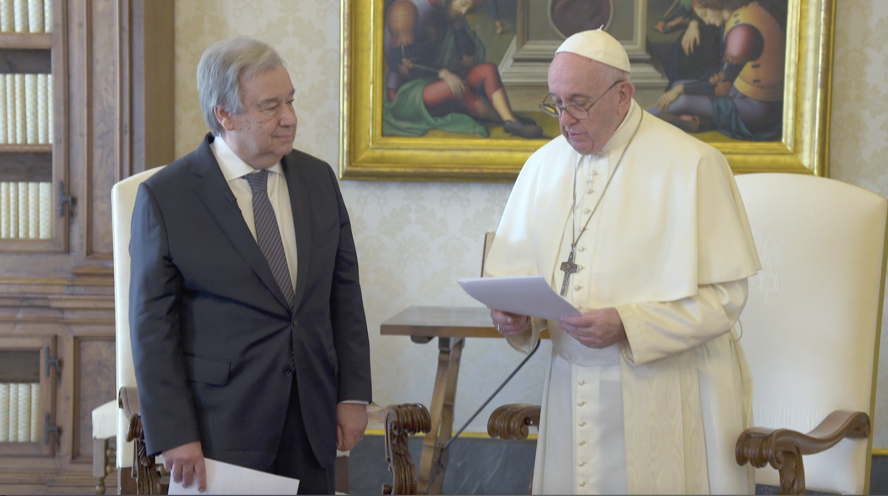 Message vidéo du pape François, avec Antonio Guterres © capture de Zenit / Vatican Media