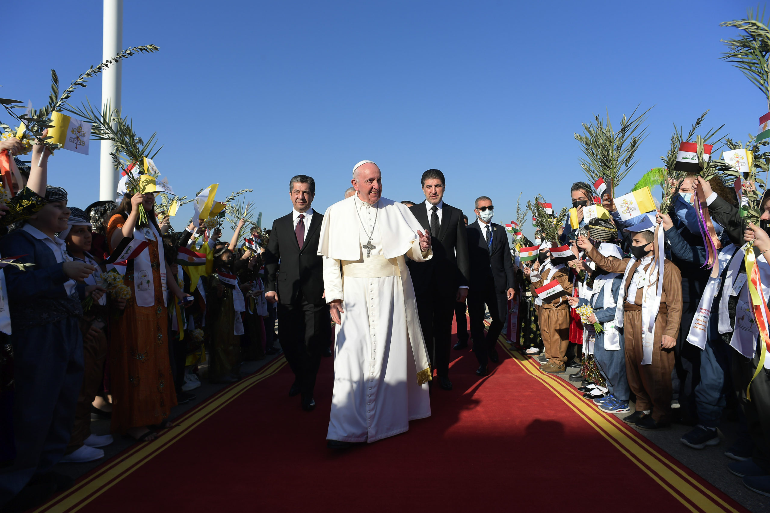 Le pape accueilli par les autorités du Kurdistan irakien, 7 mars 2021, Erbil © Vatican Media