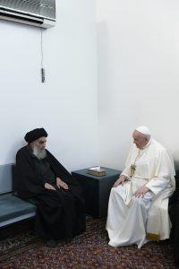 Rencontre avec le grand ayatollah chiite Al-Sistani, Nadjaf, 6 mars 2021 © Vatican Media
