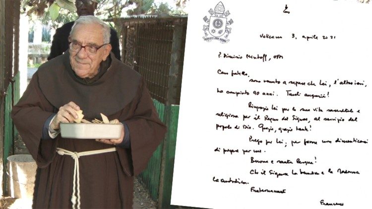 Les voeux du pape François au p. Dionysius Mintoff, capture @ Vatican News