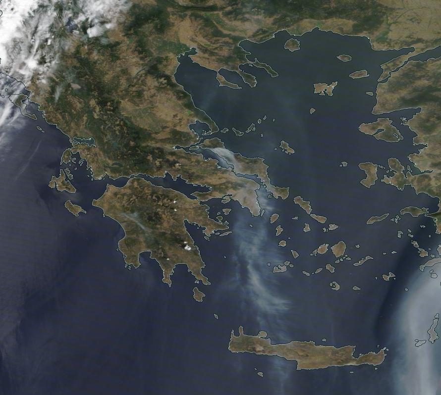 Incendies en Grèce, 5 août 2021 ©  worldview.earthdata.nasa.gov