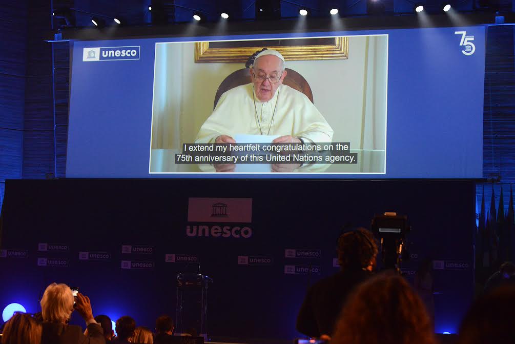Message vidéo du pape François à l'UNESCO, 12 nov. 2021 © Mission du Saint-Siège à l'UNESCO