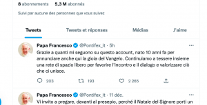 Page twitter pape François, capture d'écran Zenit