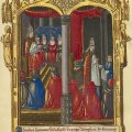 Canonisation de saint Louis par Boniface VIII, enluminure dans la bibliothèque du cardinal de Bourbon, 1480.