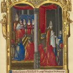 Canonisation de saint Louis par Boniface VIII, enluminure dans la bibliothèque du cardinal de Bourbon, 1480.