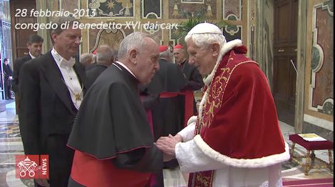 Le pape Benoît XVI et le card. Bergoglio quelques jours avant sa renonciation, capture @ Vatican Media