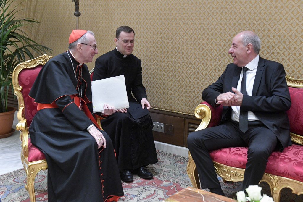 Tamás Sulyok, Président de la République de Hongrie avec le cardinal Parolin © Vatican Media