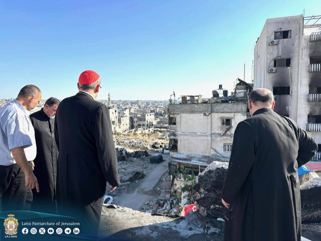Ce 16 mai 2024, le cardinal Pierbattista Pizzaballa, patriarche latin de Jérusalem, est entré à Gaza pour la première fois depuis l’attaque du Hamas du 7 octobre 2023 © lpj.org/fr