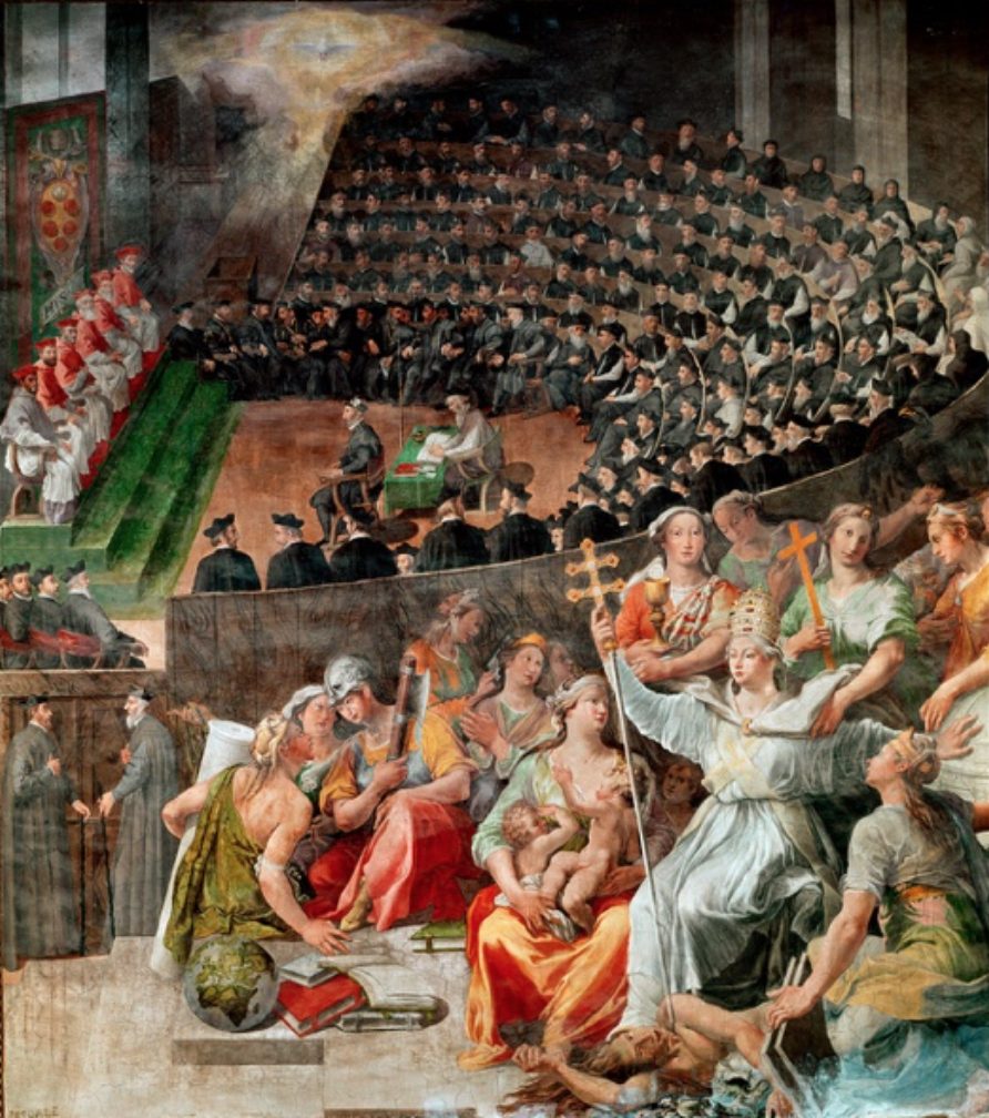 Le concile de Trente, 1545-1563 Fresque de Pasquale Cati (1550-1620), réalisée  en 1588-1589, église Sainte-Marie-en-Trastevere, Rome 