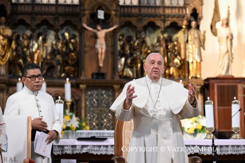 Voyage apostolique en Indonésie : Rencontre avec les évêques, les prêtres, les diacres, les personnes consacrées, les séminaristes et les catéchistes, 4 septembre 2024 © Vatican Media