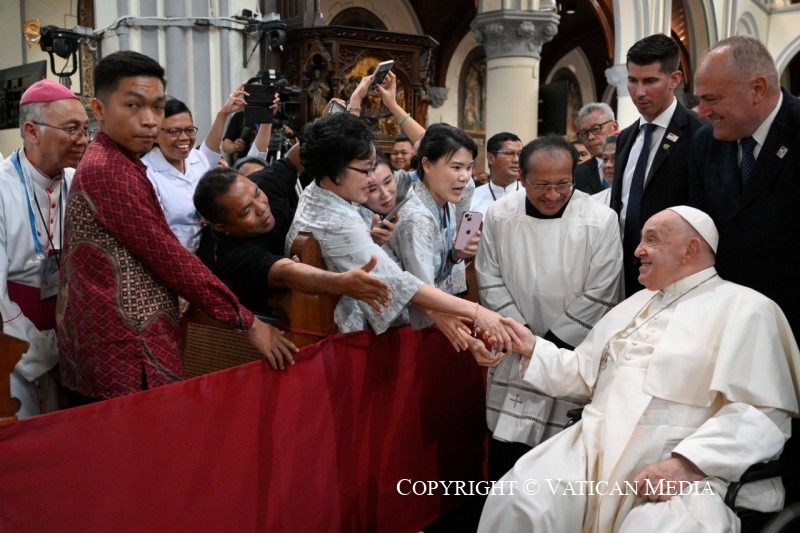 Voyage apostolique en Indonésie : Rencontre avec les évêques, les prêtres, les diacres, les personnes consacrées, les séminaristes et les catéchistes, 4 septembre 2024 © Vatican Media