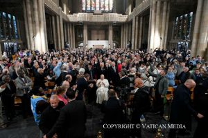 Voyage apostolique en Belgique : Rencontre avec les évêques, les prêtres, les diacres, les personnes consacrées, les séminaristes et les acteurs pastoraux, 28 septembre 2024 © Vatican Media